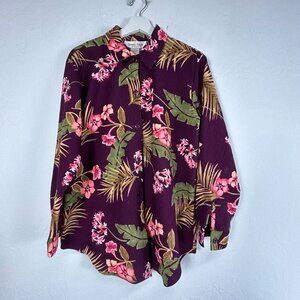 Simply Susan Womens Floral Hawaiian Shirt Top Small Purple Button Up Long Sleeve